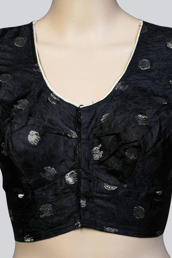 Elegance in Black: Brocade Blouse with Elephant Motifs – JCSFashions