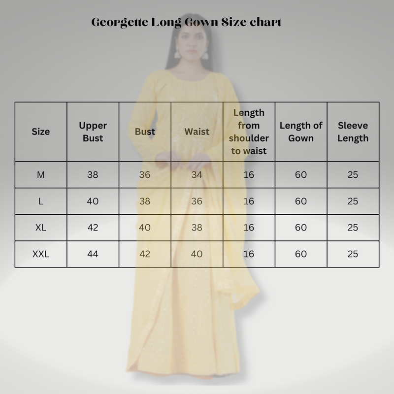 Chic Georgette Long Gown with Sequin Embellishments in Yellow