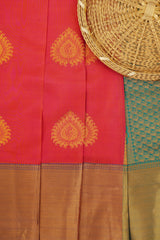Red Handloom Silk Saree with Grand Pallu & Stitched - View 2 - JCS Fashions