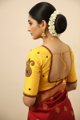 Yellow Aari Work Bridal Blouse - Indian Designer