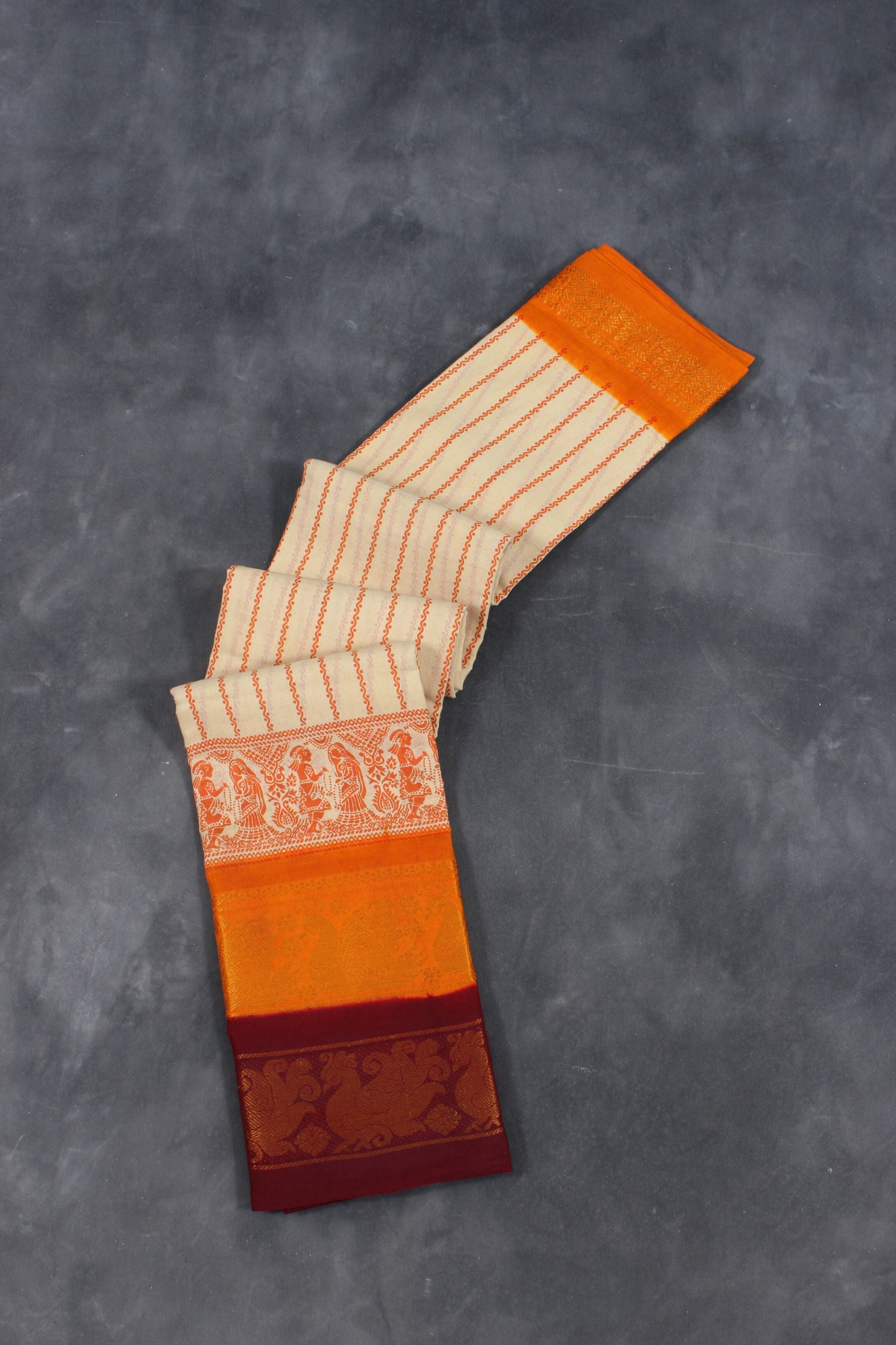Authentic Madurai Sungudi Cotton Saree - Cultural Elegance & Lightweight Saree JCS Fashions Sandal & Orange 5.5 meters