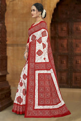 Red Velvet Pure Cotton printed saree, blouse not included, pure cotton fabric