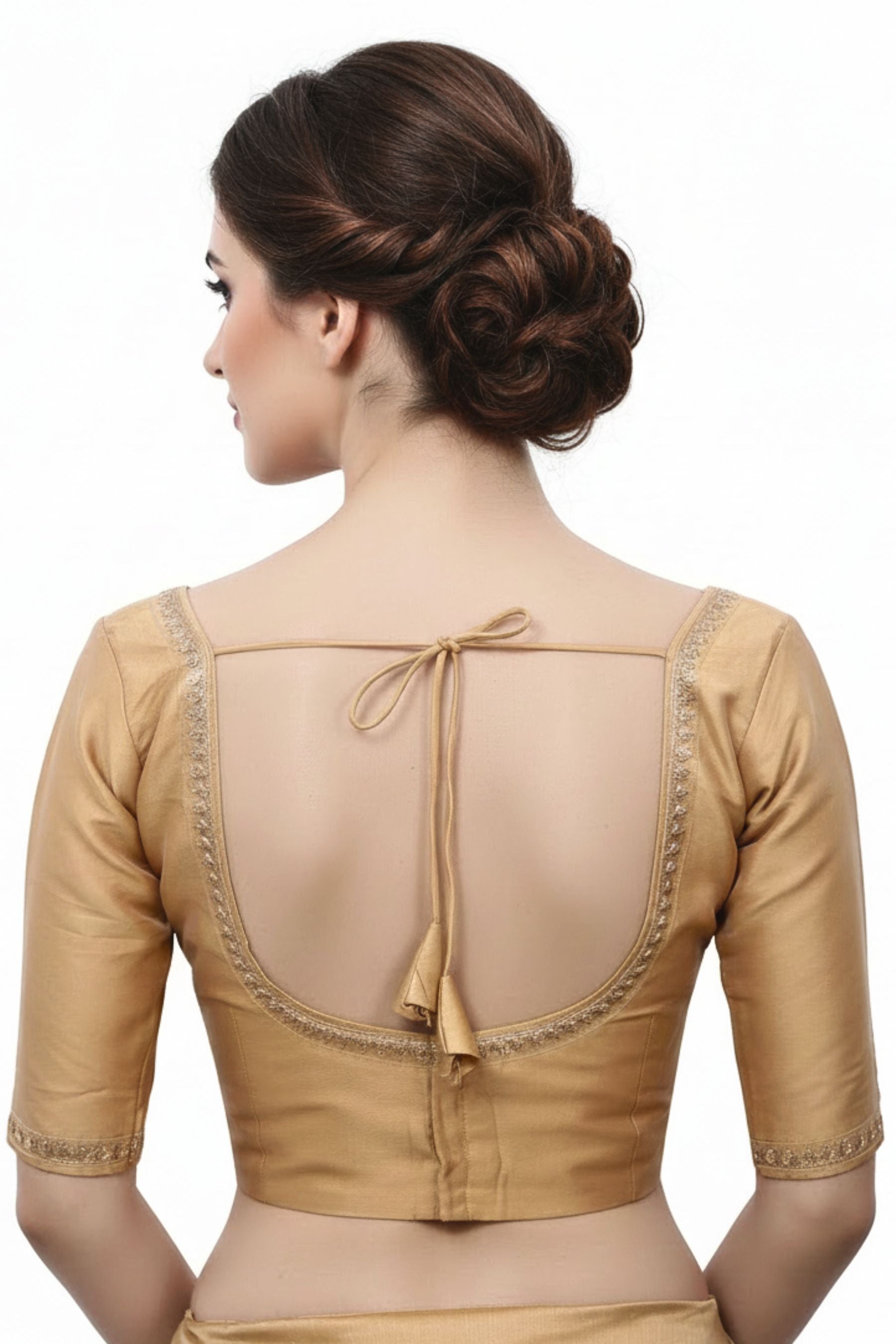 Gold Saree Blouse - Sabyasachi Cut, Ready-Made