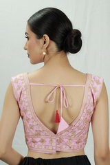 Lavender Padded Sleeveless Designer Blouse with Gold-Tone Embroidery and Sequin Work, Back Knot