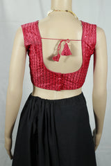 Red Readymade Designer Padded Blouse with V-neck Sequin & Embroidery, Sleeveless Back Knot, Fully Stitched