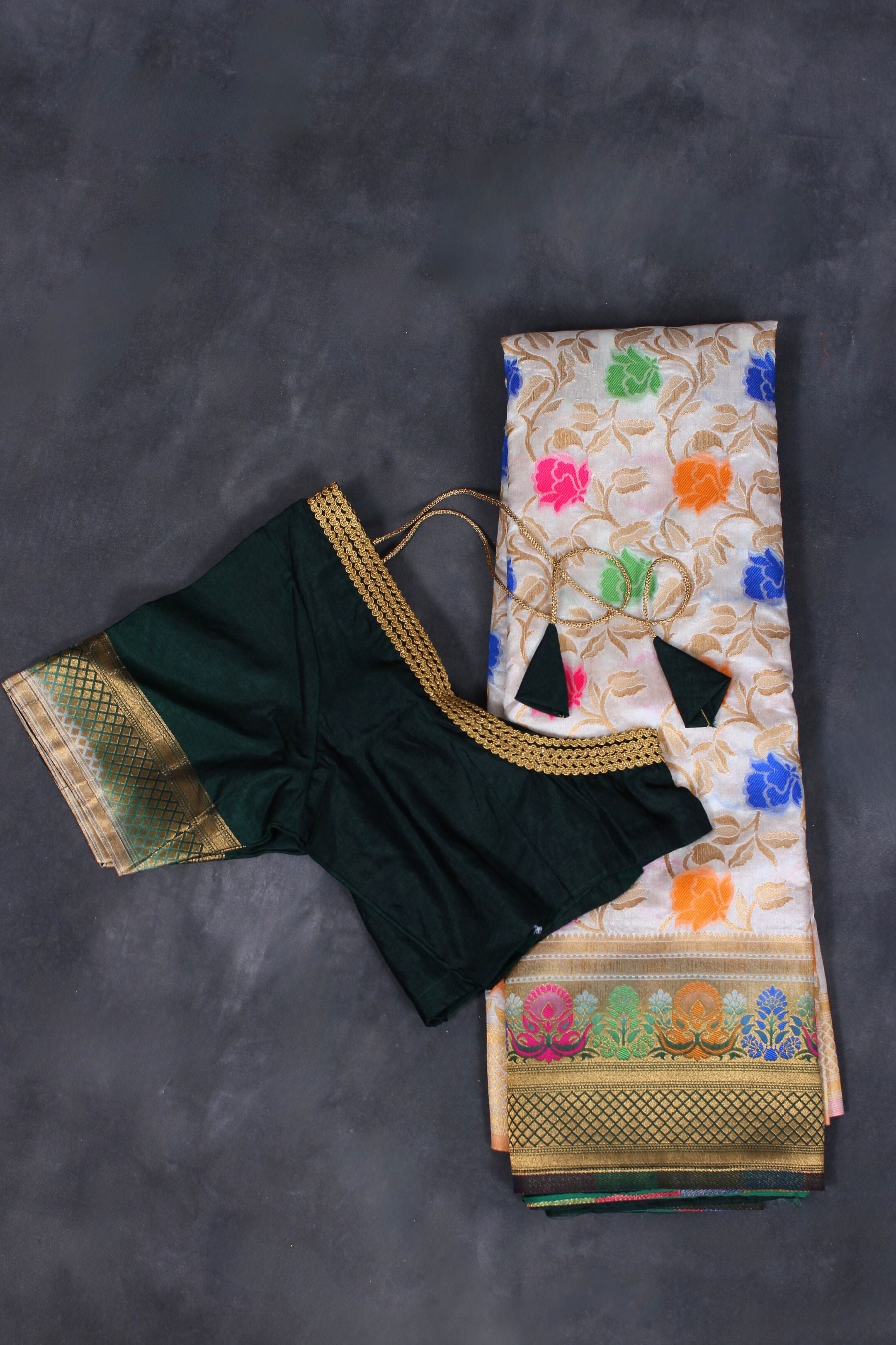 Banarasi Kathan Border Saree with Long Weave & Lace Work Blouse