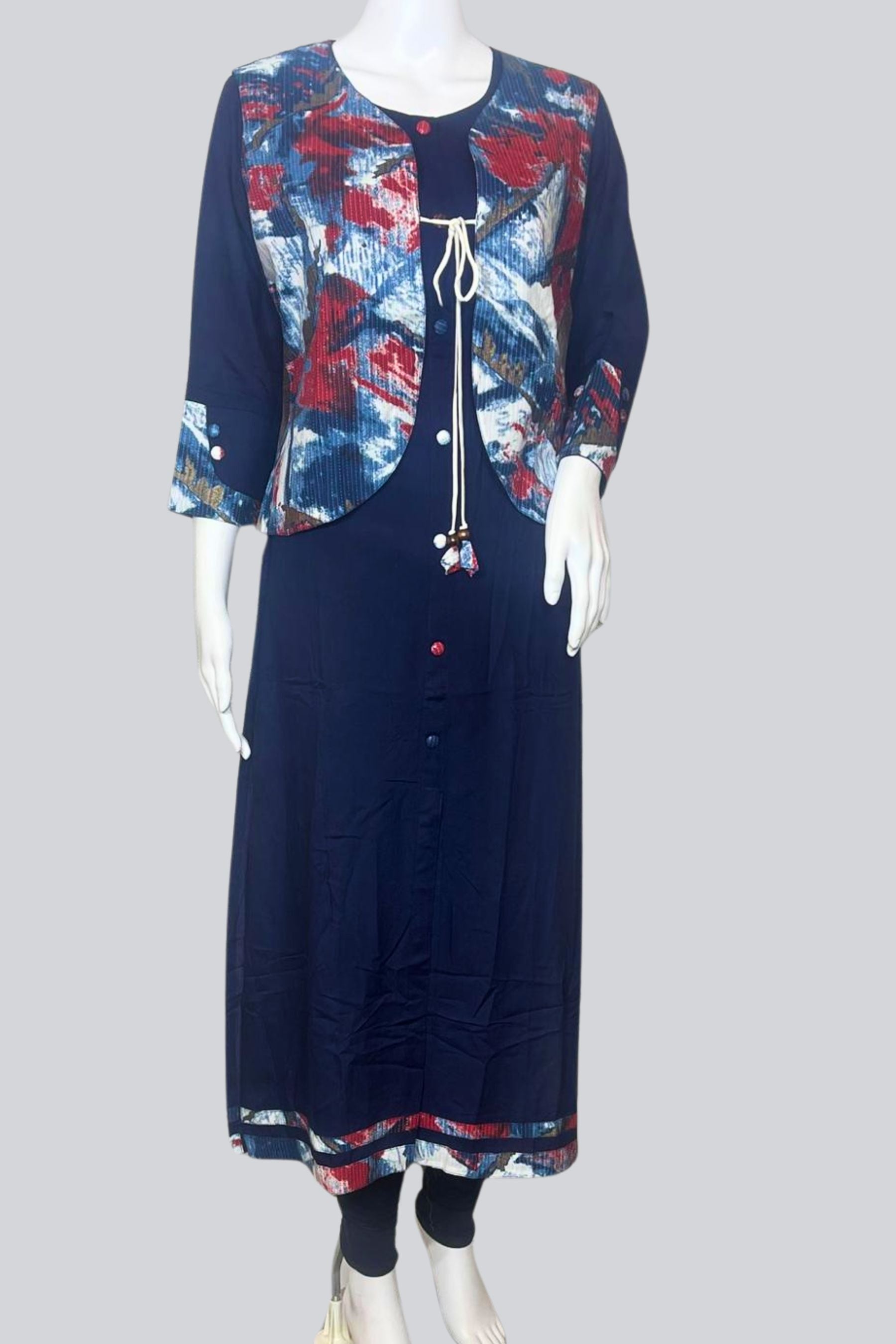 Modern Elegance Rayon Kurti With Short Overcoat |JCS Fashion KURTI JCS Fashions Blue Small (36)