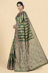 Bulbul Organza Silk Designer Saree, full body beautiful floral design, Grand pallu and zari border, saree comes with blouse