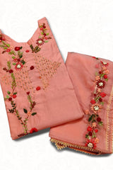 Elegant Chanderi Silk Kurti with Handwork Embroidery and Organza Dupatta