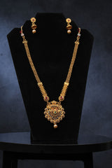 Radiant Elegance: Micro Gold Polish Neck Set with Stunning Earrings