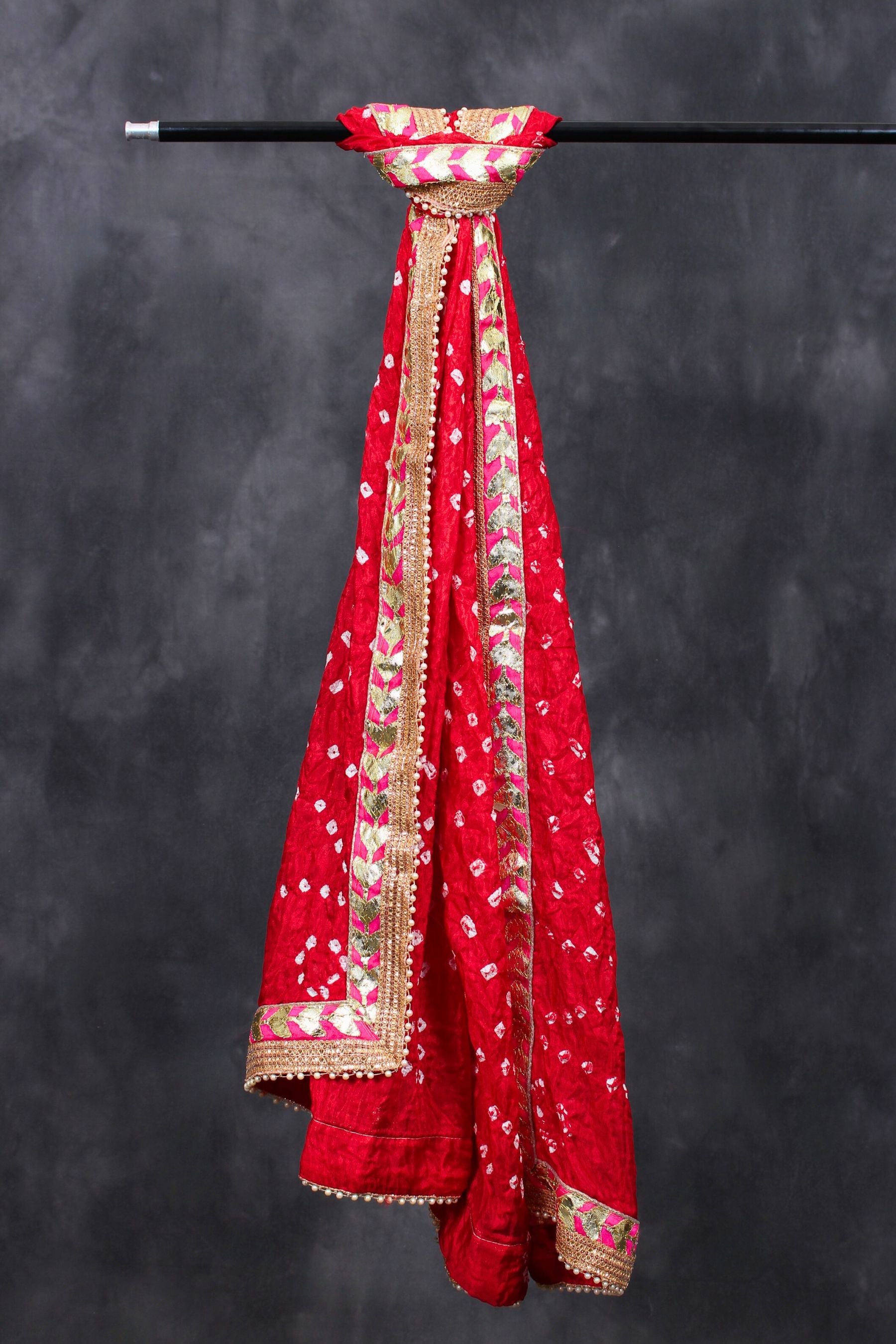 Rajasthani Art Silk Bandhej Bandhani Dupatta with Pearl Work Detailing