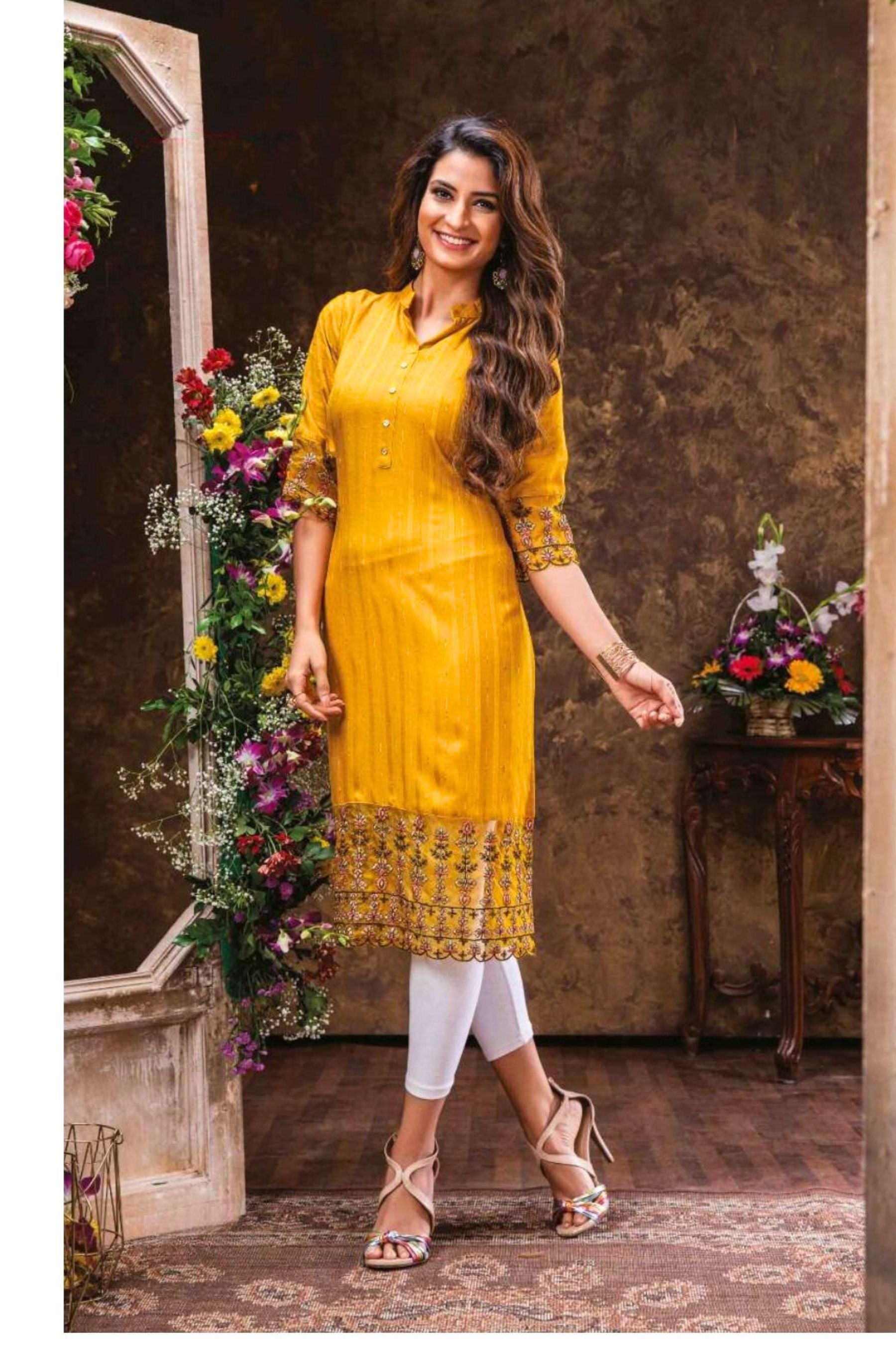 Luxury Rayon Embroidery Kurti: Stylish, Chic and Finest Quality Kurti JCS Fashions Yellow XX-Large (44)