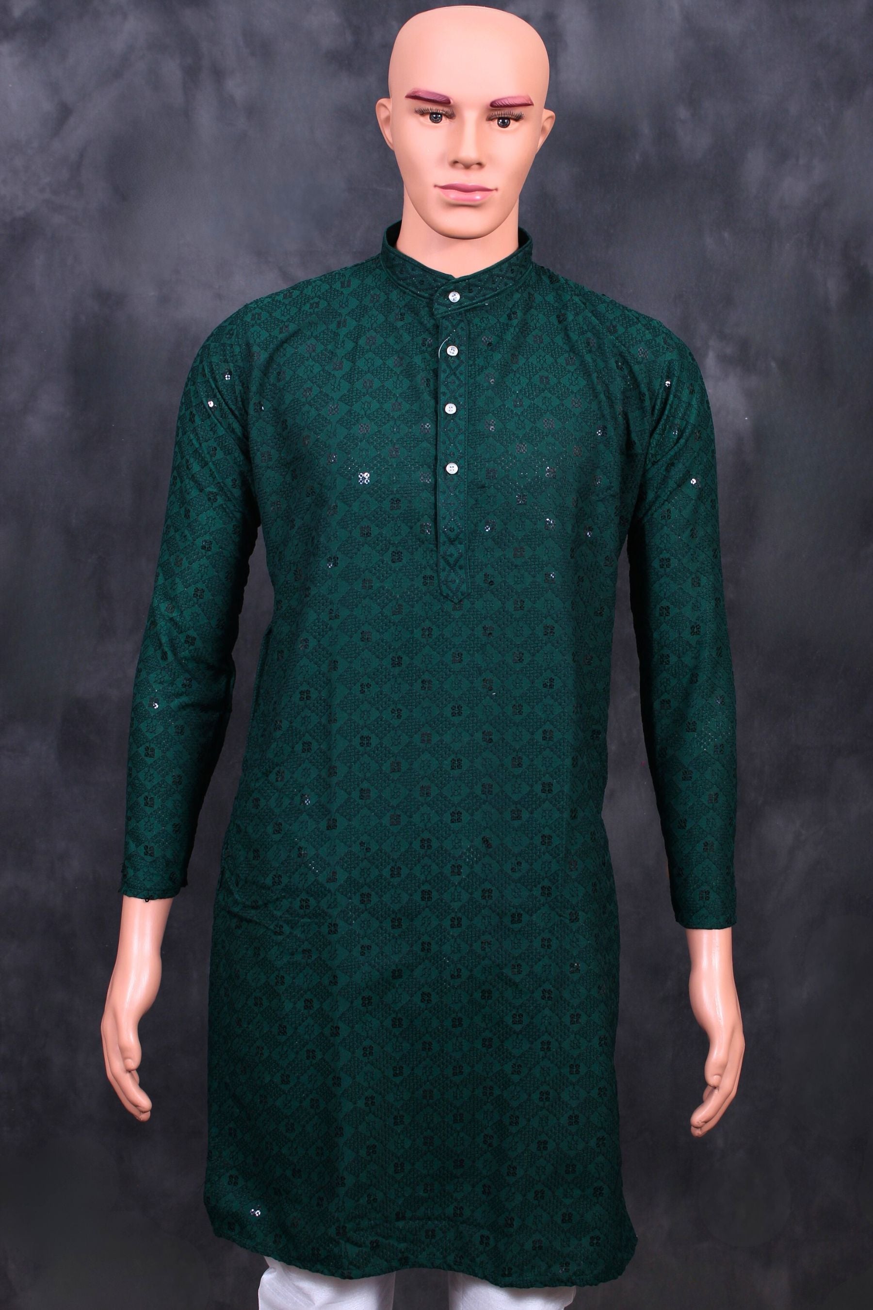 Hand-Embroidered Men's Lakhnavi Kurta with Sequin Details