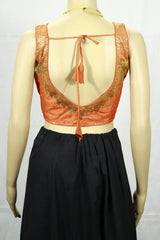 Bright Orange Padded Designer Blouse with Zari Scalloped Embroidery, Sleeveless with Back Knot