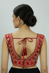 Maroon Designer Padded Sleeveless Blouse with Heavy Gold-Thread Embroidery & Sequin Work