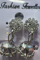 Silver-Tone Clip-On Crystal Rhinestone Drop Earrings