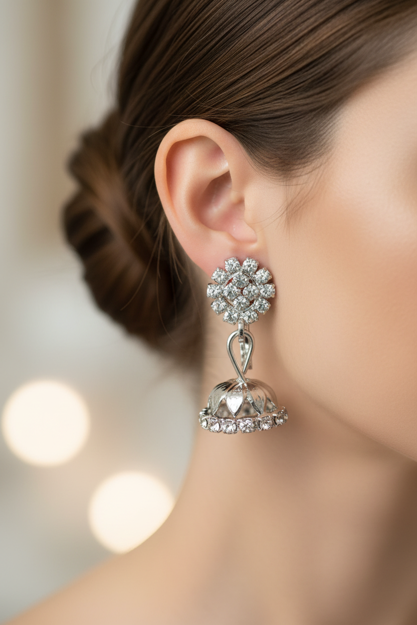 Silver-Tone Clip-On Crystal Rhinestone Drop Earrings