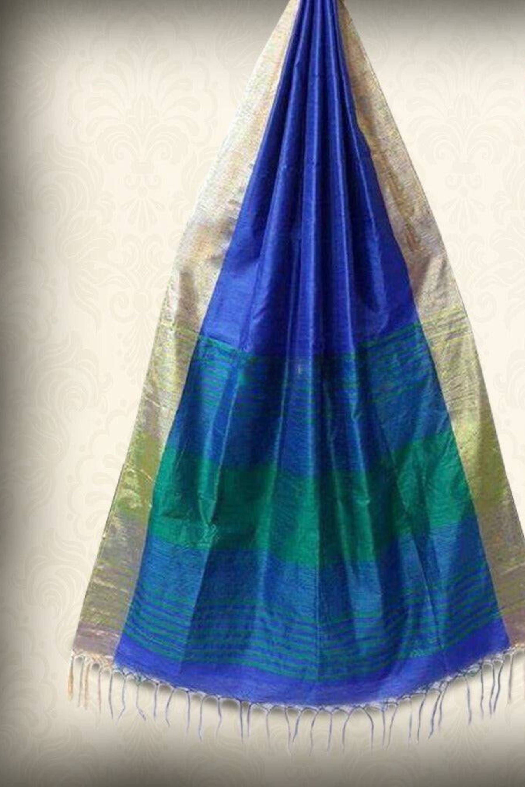 Raw Silk Saree With Contrast Pallu Saree JCS Fashions Navy Blue 5.5 Meters
