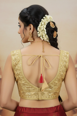 Sandal Gold-Tone Embroidered Padded Sleeveless Blouse with Sequin Work and Back Knot