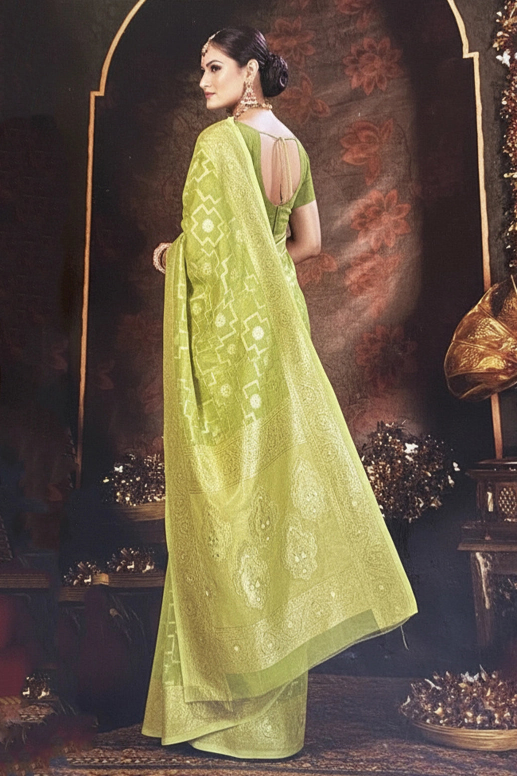 Pista Green Candy Crush Cotton Saree with Blouse, Light Weight Weaving Pattern for Daily Wear & Festive Outfits