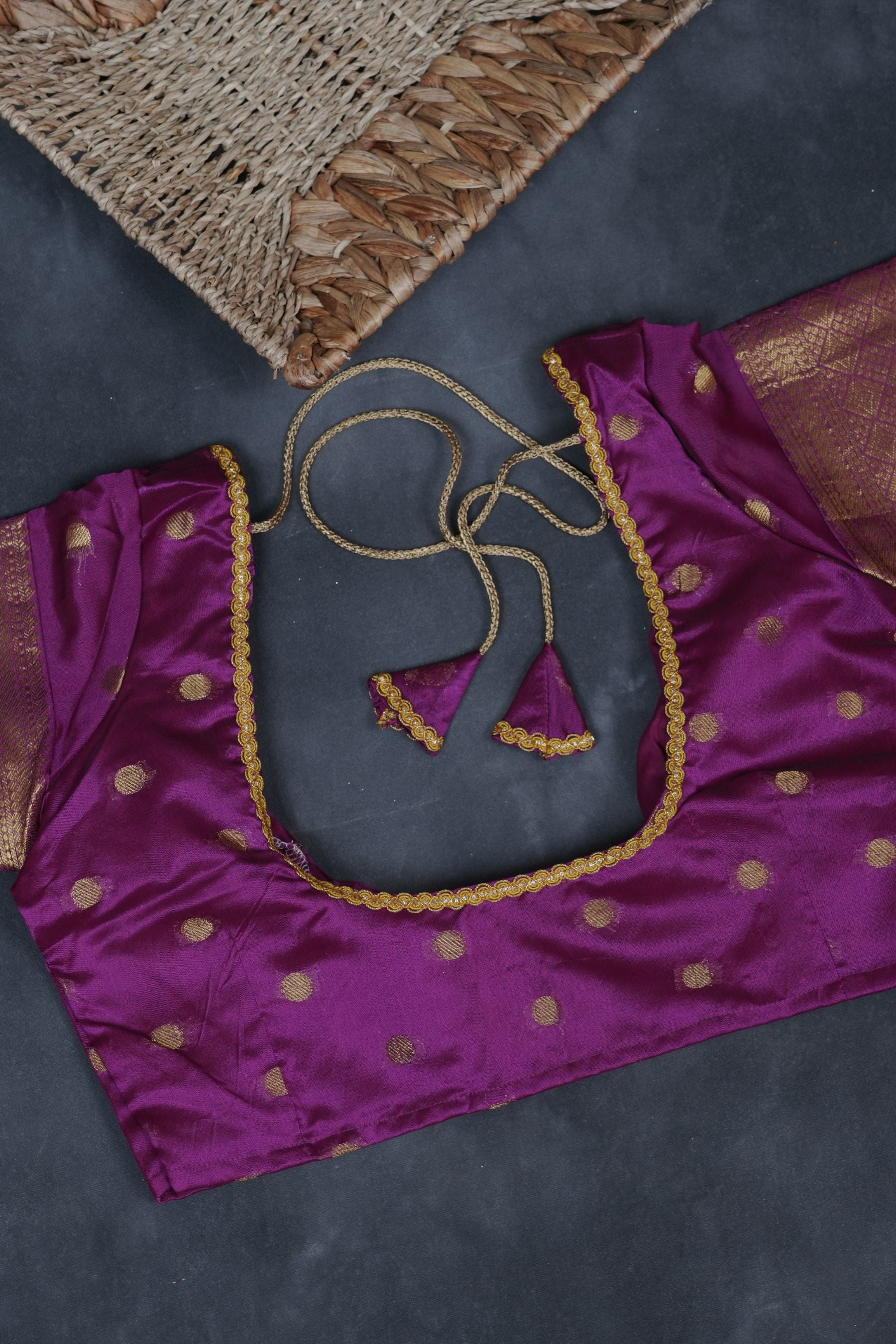 Coin-Inspired Elegance: Raw Silk Saree in Purple, Weaved Border & Blouse SAREE JCS Fashions
