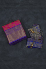 Handwoven Kanchipuram Silk Saree with Pink and Purple Border