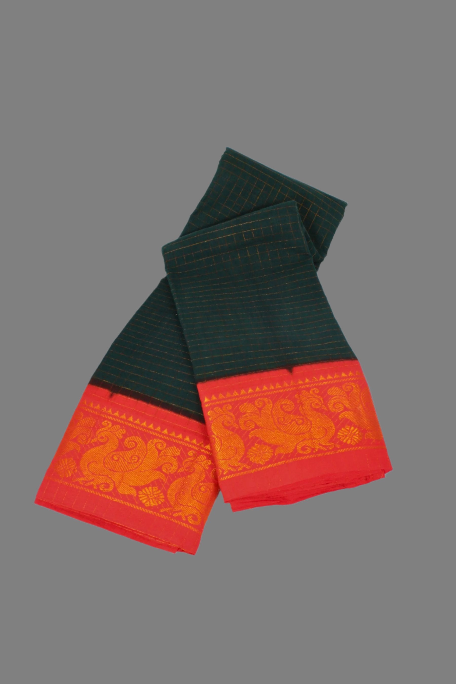 Madurai Pure Sungudi Cotton Saree with Golden Checks and Zari Border Saree JCS Fashions