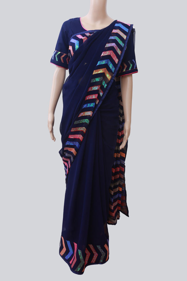 Georgette Saree, Blue Color Flowy And Light Weight