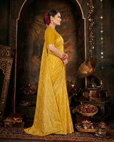 Yellow Crush Cotton Saree with Blouse, Lightweight Weaving Design for Festive Wear