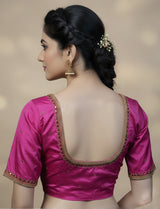 Pink Aari Work Silk Blouse - Bridal Designer