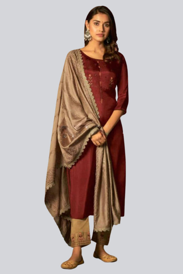 Fancy Hand Work 3 Piece Salwar Suit in Brown | JCS Fashions