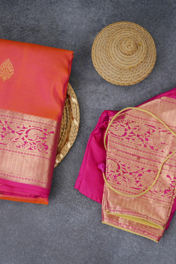 Red Double Warp Handloom Silk Saree with Design Borders - Saree by JCS Fashions