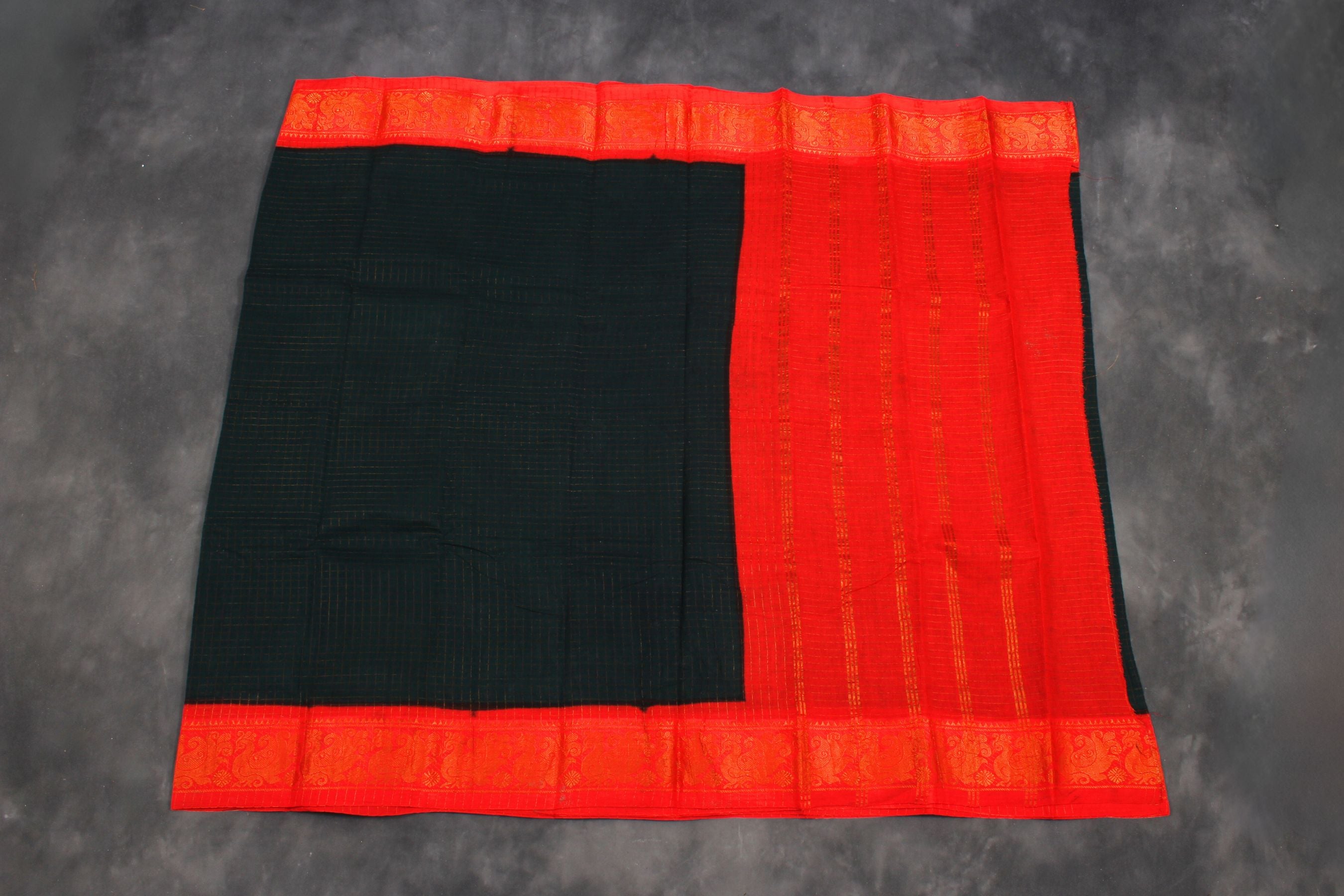 Madurai Pure Sungudi Cotton Saree with Golden Checks and Zari Border Saree JCS Fashions