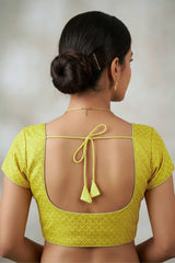 Yellow Brocade Silk Blouse - Short Sleeve, Padded