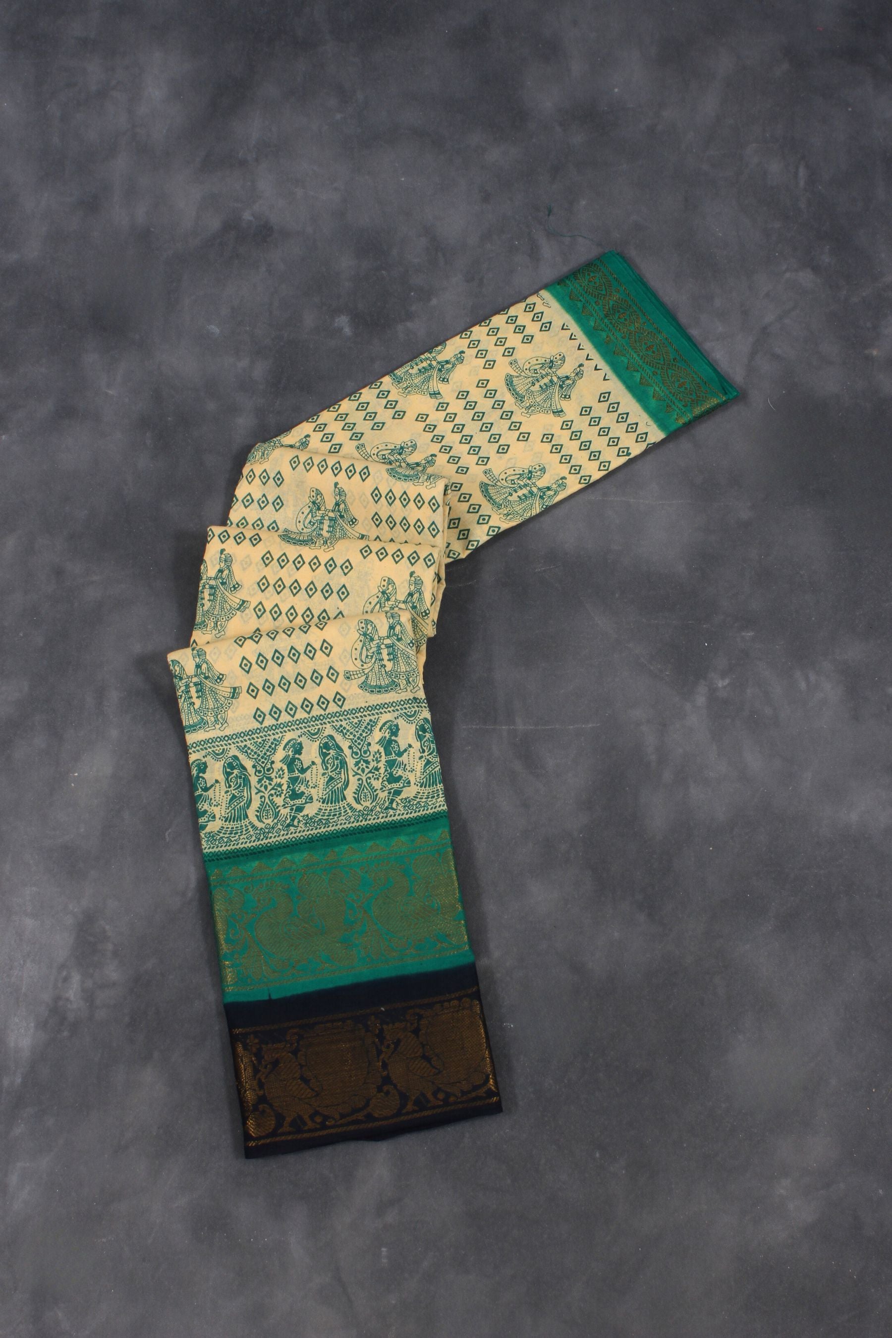 Madurai Pure Sungudi Cotton Saree with Elegant Double Borders Saree JCS Fashions Sandal & Green 5.5 meters