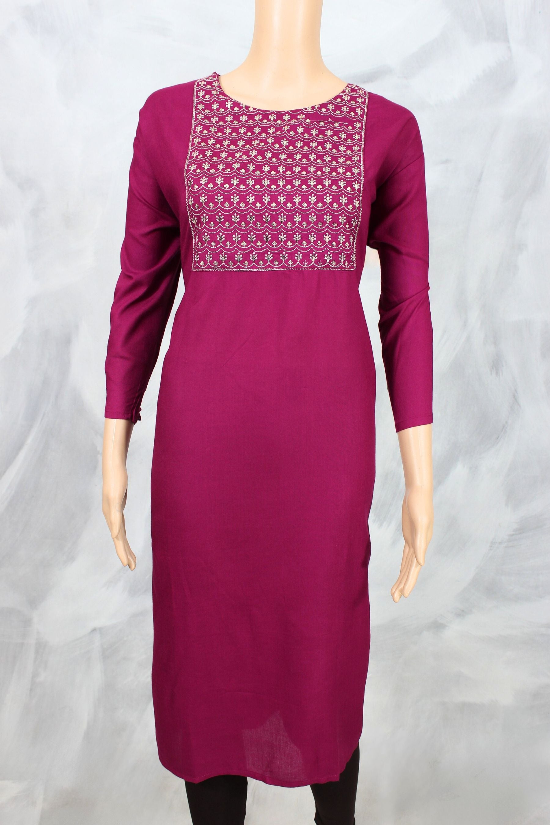 Zari Embroidered Elegance: JCSFashions' Handcrafted Cotton Kurti KURTI JCS Fashions Purple 6X-Large (52)