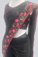 Dazzling Georgette Sequins Saree with Exquisite Embroidery