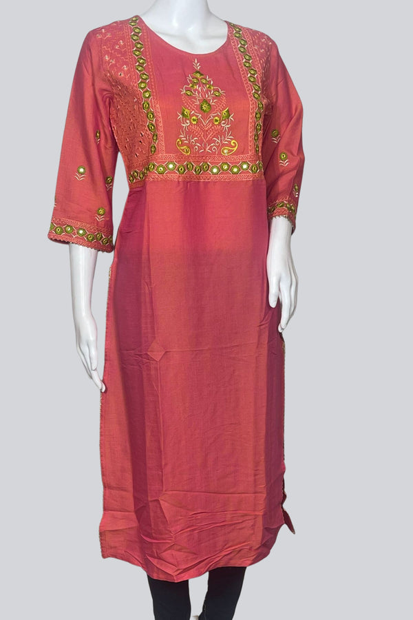 Chic Cotton Kurti: Mirror & Embroidery Detail - JCS Fashions