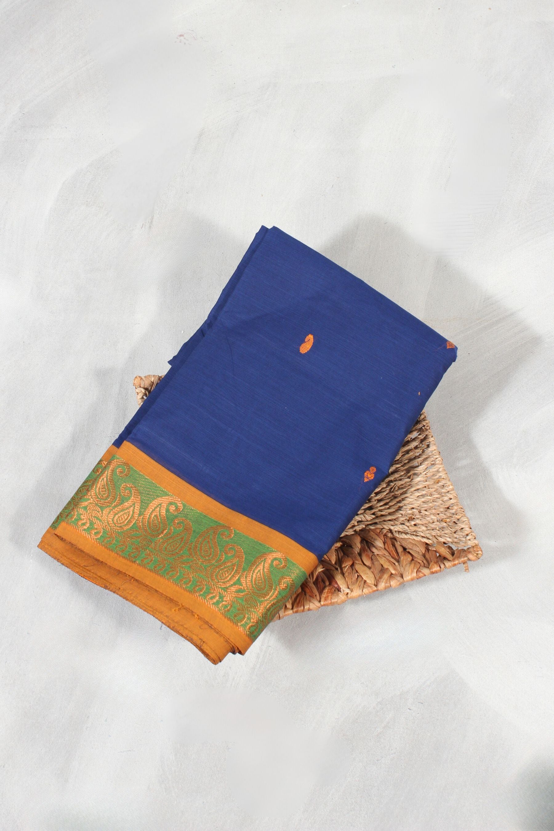 Premium Cotton Saree with Chic Linen Pallu -Style &Comfort by JCSFashions Saree JCS Fashions Blue 5.5 meters