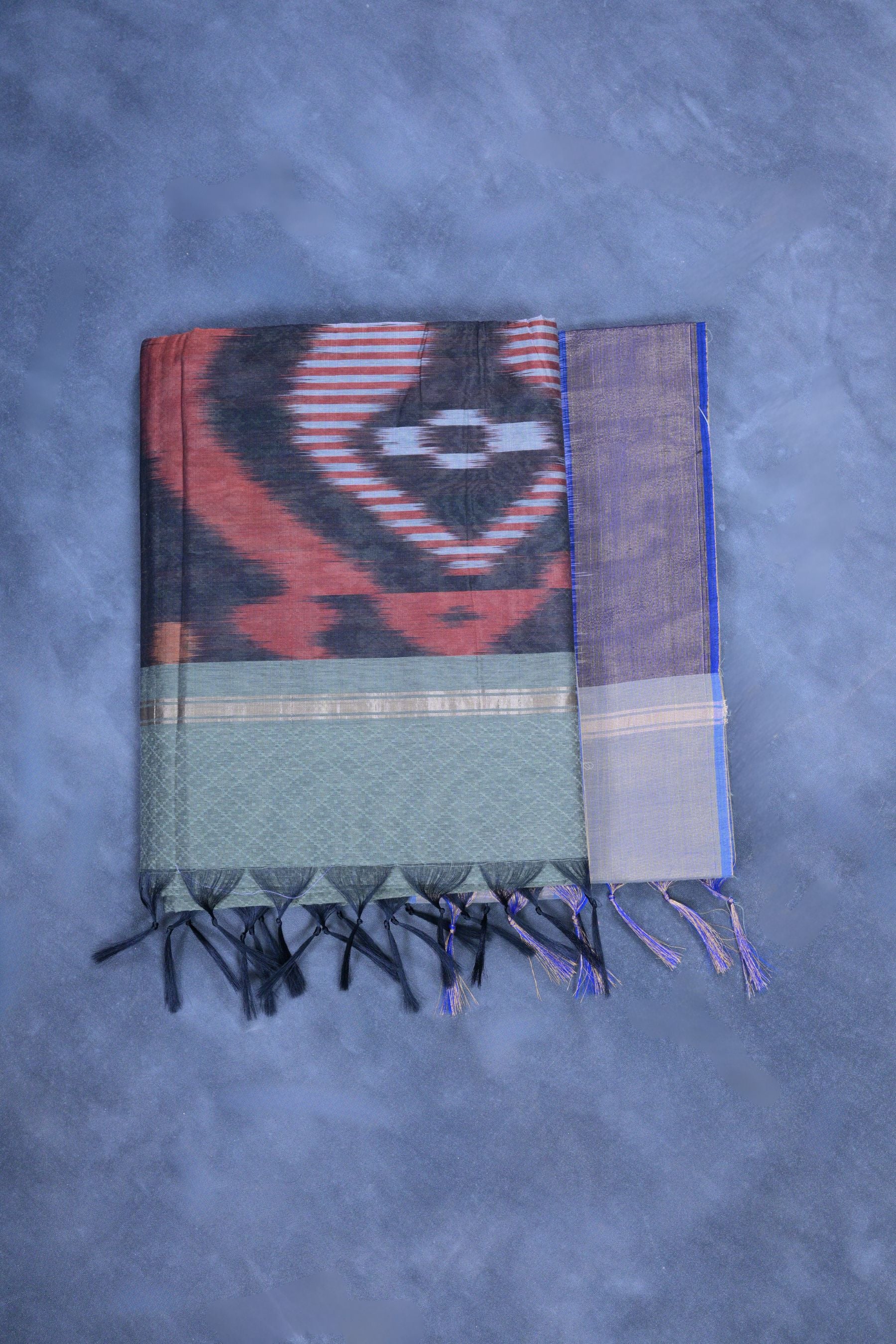 Graceful Elegance Soft Cotton Saree with Ikkat Design & Zari border Saree JCS Fashions Green 5.5 meters