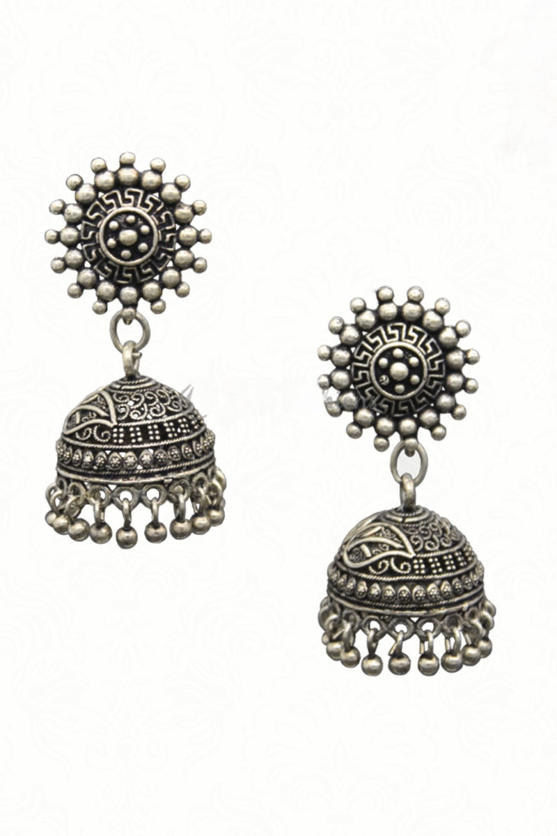 Artisanal Elegance Oxidised Silver Plated Handmade Jhumka Jhumki Earrings