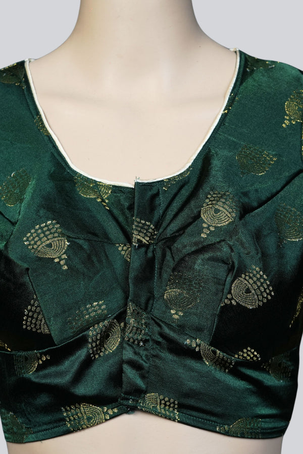 Green Brocade Blouse: Elegance Adorned with Jhumka Motifs at JCSFashions