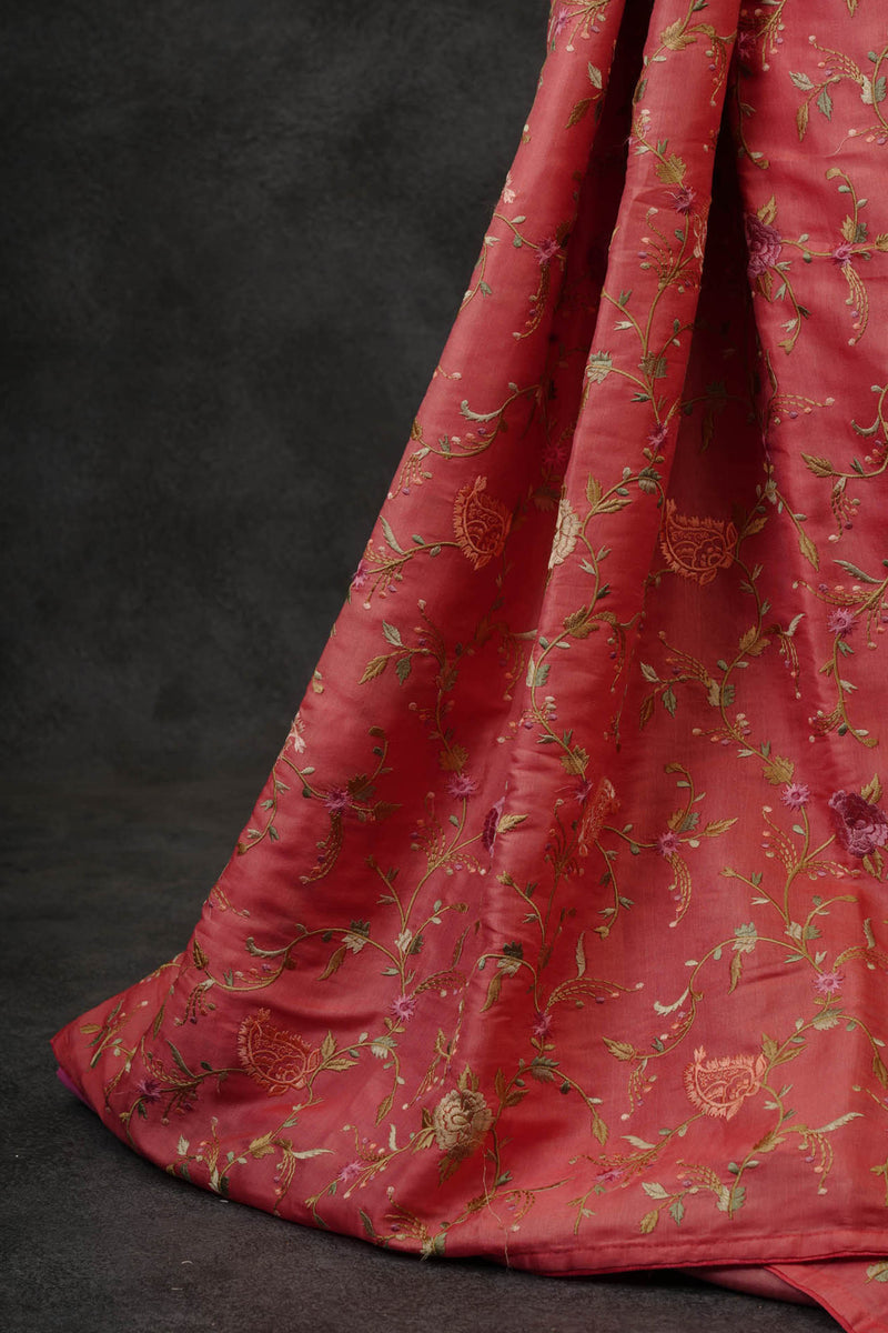 Satin Tussar Silk Saree With Thread Work and Fully Stitched Blouse