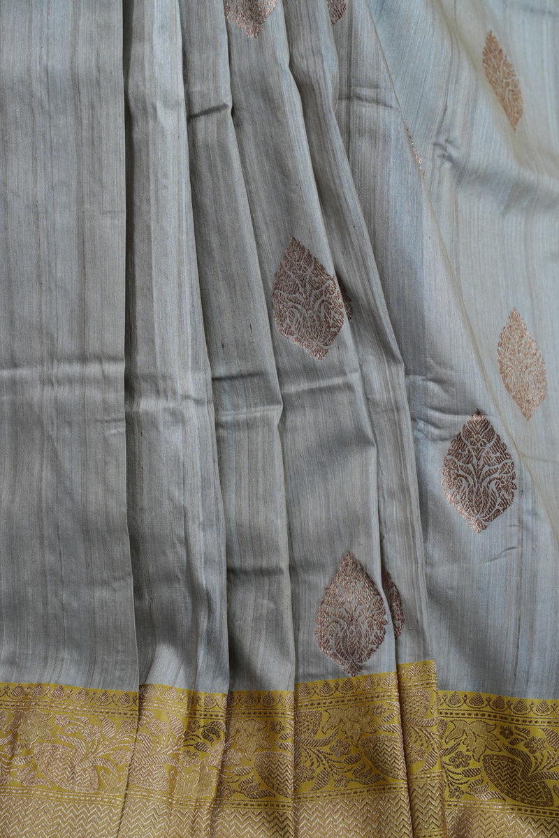 Elegant Handloom Banarasi Tussar Silk Saree - Antique Jari Work Accent