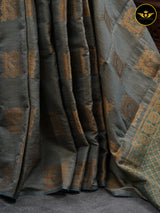 GREY Color Chanderi Silk Saree With Contrast Teal Blue Color Lace Work Blouse