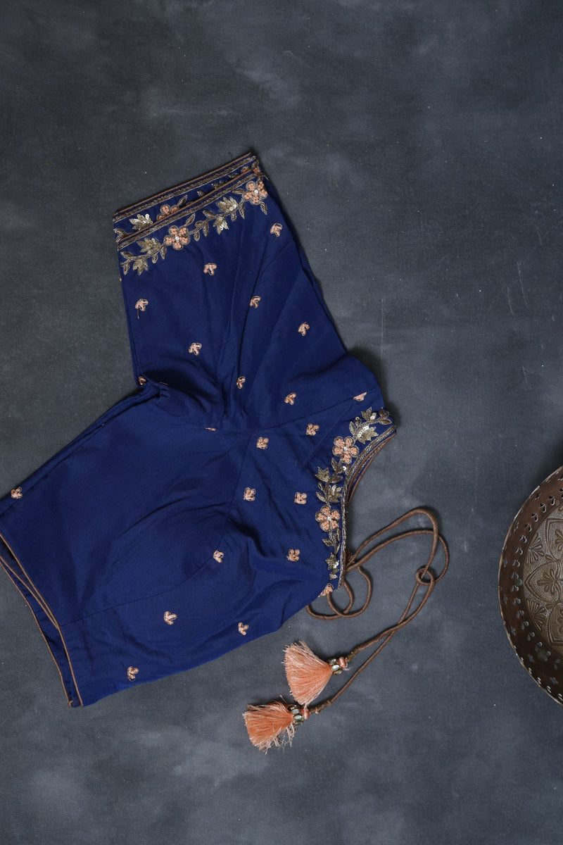 Gold Tissue Silk Sarees with Hand Embroidery and Maggam Work Blouse