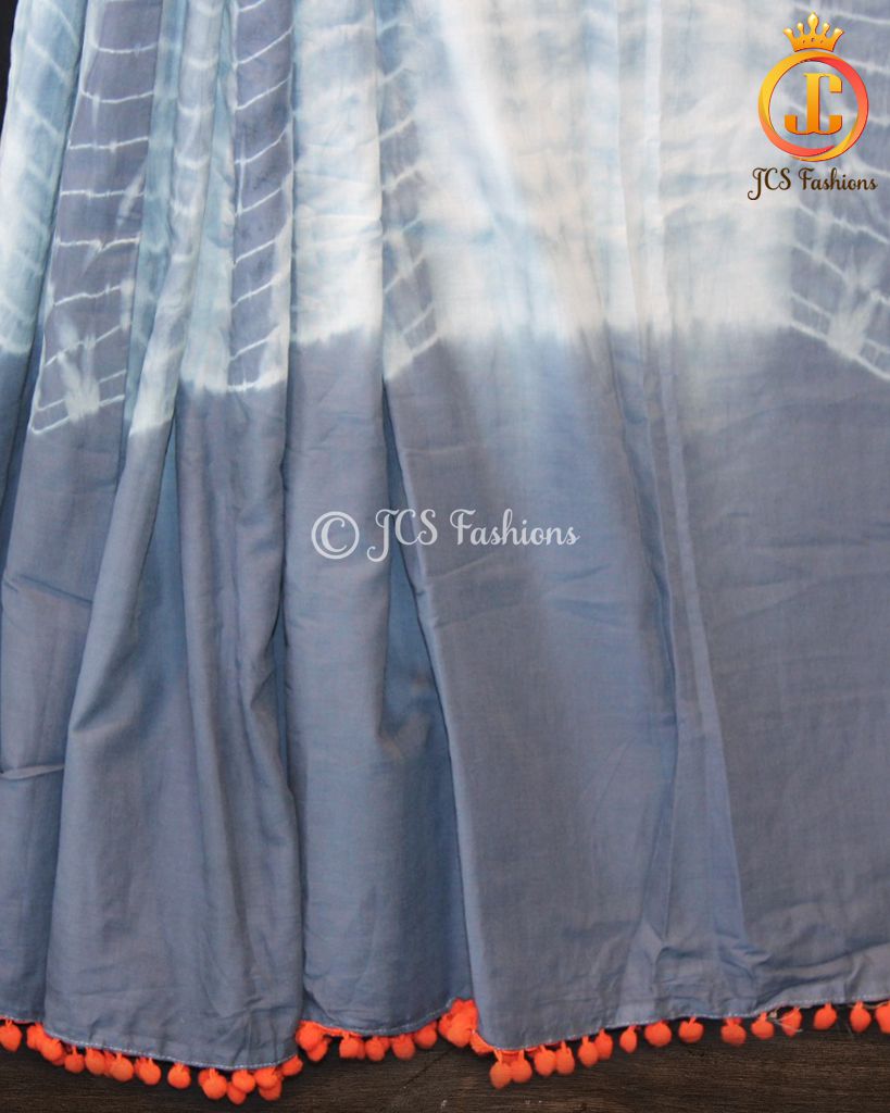 Shibori Design Mulmul Cotton Saree With Pom Lace Blouse SAREE JCS Fashions