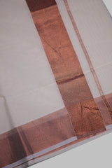 Authentic Kerala Cotton Saree with Rosecopper Zari Border