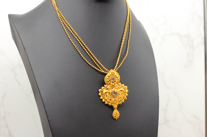 Traditional Matte Gold Chain and Earring Set - Exquisite Temple Jewelry