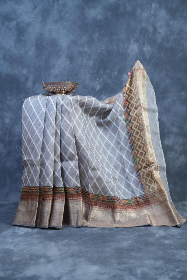 Luxury Sabyasachi Lehariya Organza Silk Saree with Kanchi Border